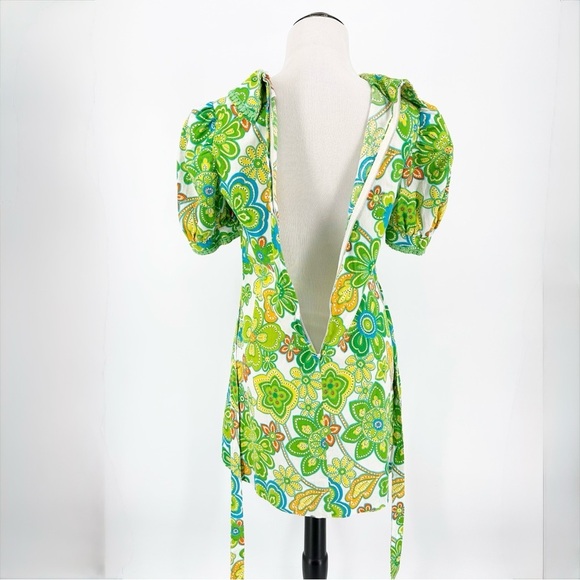 Vintage 60s Retro Floral Peter Pan Collar Print Mini Dress - Picture 8 of 8